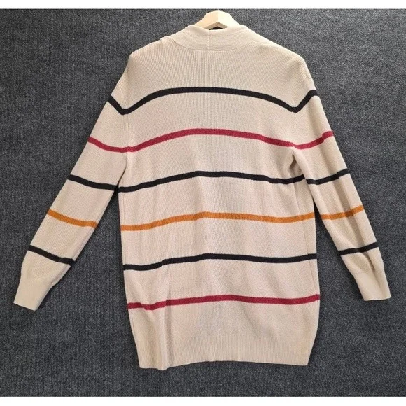 LOFT Outlet Striped Open Front‎ Cardigan Sweater Women's Size S Beige Red Orange - Picture 2 of 10